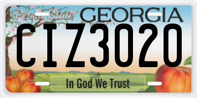 GA license plate CIZ3020