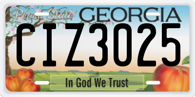 GA license plate CIZ3025