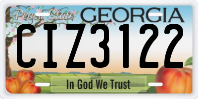GA license plate CIZ3122