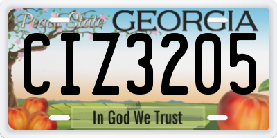 GA license plate CIZ3205