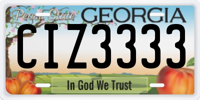 GA license plate CIZ3333