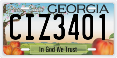 GA license plate CIZ3401