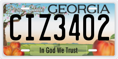 GA license plate CIZ3402
