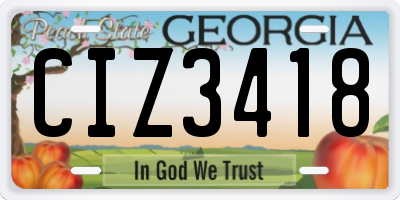GA license plate CIZ3418