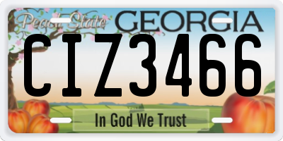 GA license plate CIZ3466
