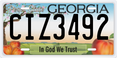 GA license plate CIZ3492