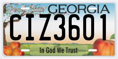 GA license plate CIZ3601