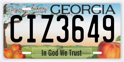 GA license plate CIZ3649