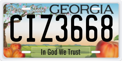 GA license plate CIZ3668