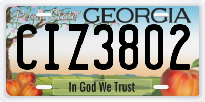 GA license plate CIZ3802