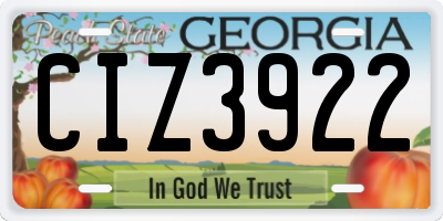 GA license plate CIZ3922