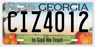 GA license plate CIZ4012