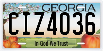 GA license plate CIZ4036