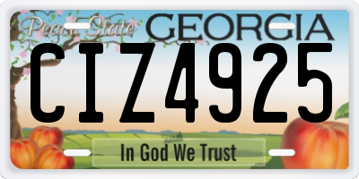 GA license plate CIZ4925