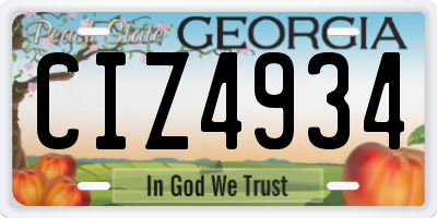 GA license plate CIZ4934