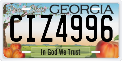 GA license plate CIZ4996