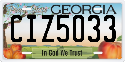 GA license plate CIZ5033