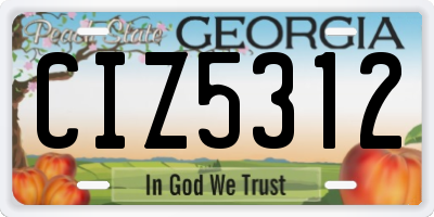 GA license plate CIZ5312