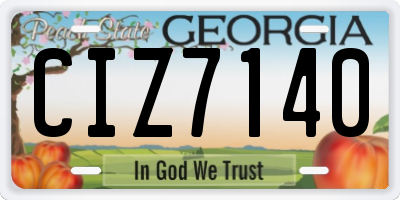 GA license plate CIZ7140