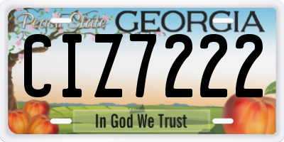 GA license plate CIZ7222