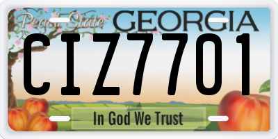 GA license plate CIZ7701