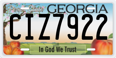 GA license plate CIZ7922