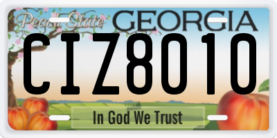 GA license plate CIZ8010
