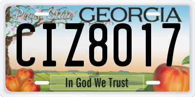 GA license plate CIZ8017