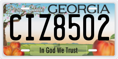 GA license plate CIZ8502