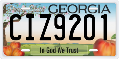 GA license plate CIZ9201