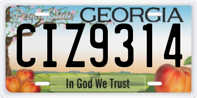 GA license plate CIZ9314