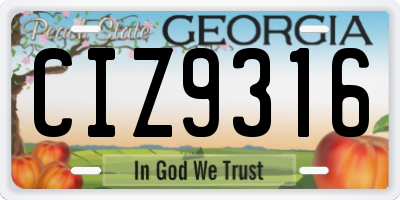 GA license plate CIZ9316