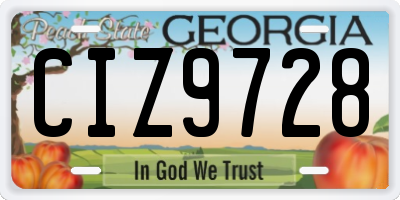 GA license plate CIZ9728