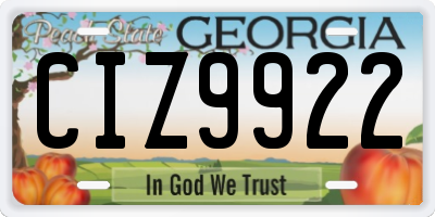 GA license plate CIZ9922