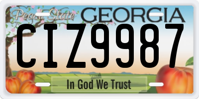 GA license plate CIZ9987