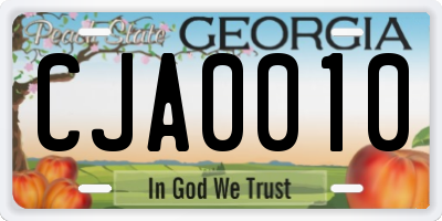 GA license plate CJA0010