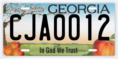 GA license plate CJA0012