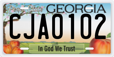 GA license plate CJA0102