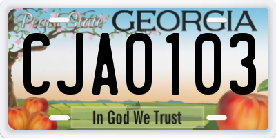 GA license plate CJA0103