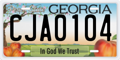 GA license plate CJA0104