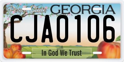 GA license plate CJA0106