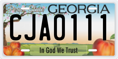 GA license plate CJA0111