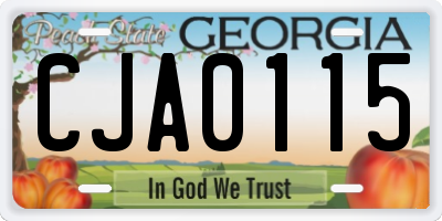 GA license plate CJA0115