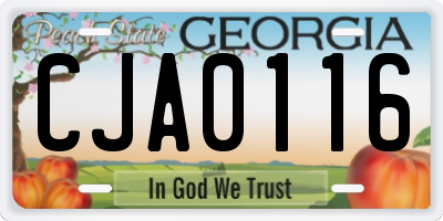 GA license plate CJA0116