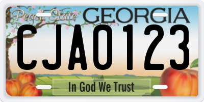 GA license plate CJA0123