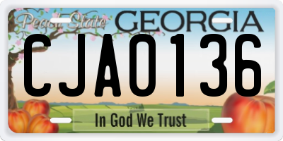GA license plate CJA0136
