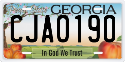 GA license plate CJA0190