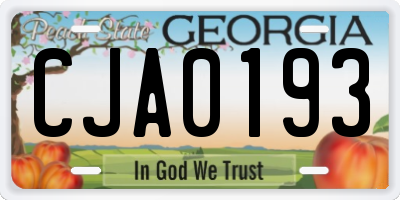 GA license plate CJA0193