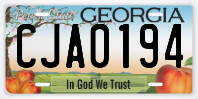 GA license plate CJA0194