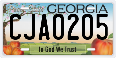 GA license plate CJA0205